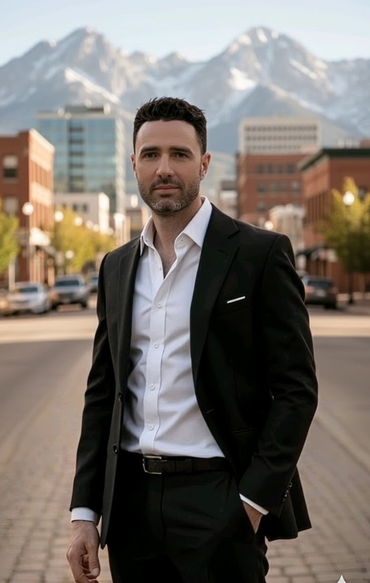 Jeremy Allan, Licensed Real Estate Agent, in front of the Wasatch Mountains