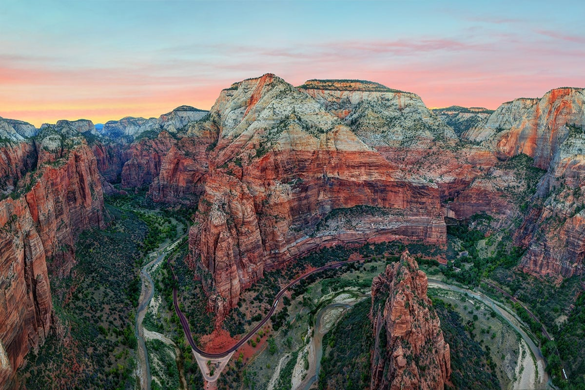 Red-rock cliffs of Zion National Park in Southern Utah